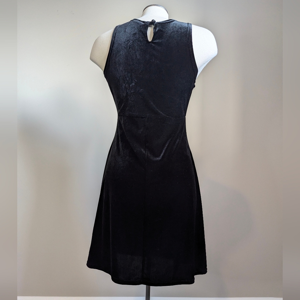 Scarlet Vintage Black Velvet Mini Dress Keyhole Medium Goth Workwear Mori - Picture 2 of 8